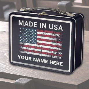 Personalised American Flag Made In USA Vintage  Metal Lunch Box