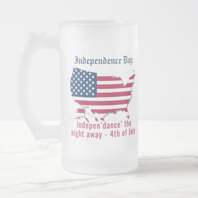 Personalised American Flag, Map Independence Day Frosted Glass Beer Mug (Left)