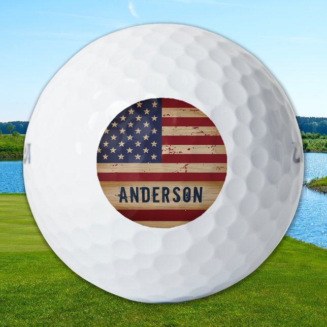 Personalised American Flag Rustic Wood Patriotic Golf Balls (Creator Uploaded)