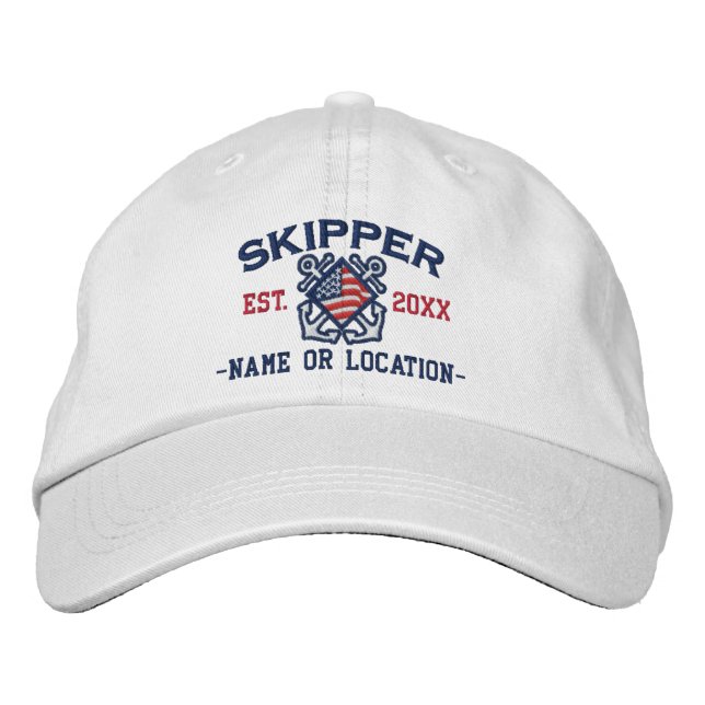 Personalised American Flag Skipper Nautical Embroidered Hat (Front)