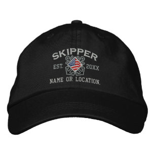 Personalised American Flag Skipper Nautical Embroidered Hat