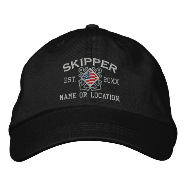 Personalised American Flag Skipper Nautical Embroidered Hat (Front)