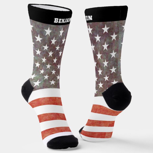 Personalised American Flag with Name Men's Socks (Angled)