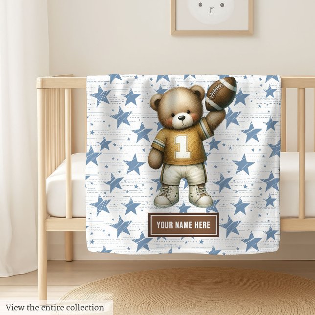 Personalised American Football Blanket for Boys (Custom teddy bear football blanket, soft and cute boy birthday gift for little ones.)