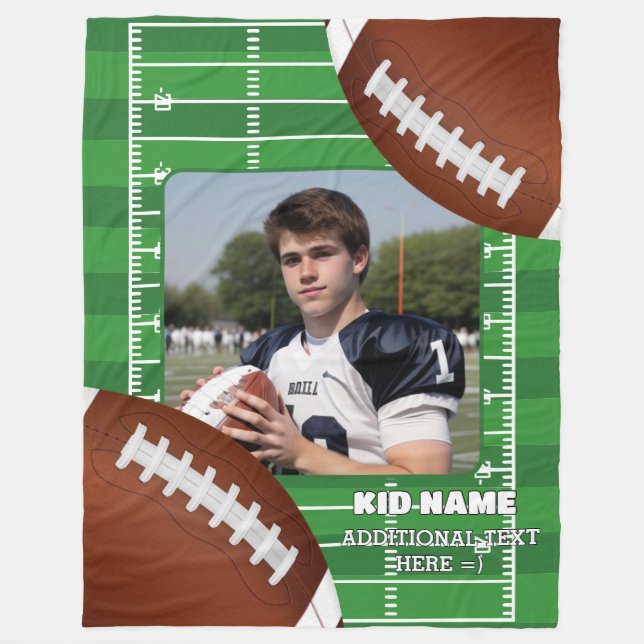 Personalised American Football Kid Photo Fleece Blanket (Front)