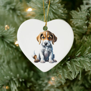 Personalised American Foxhound Puppy Ceramic Tree Decoration