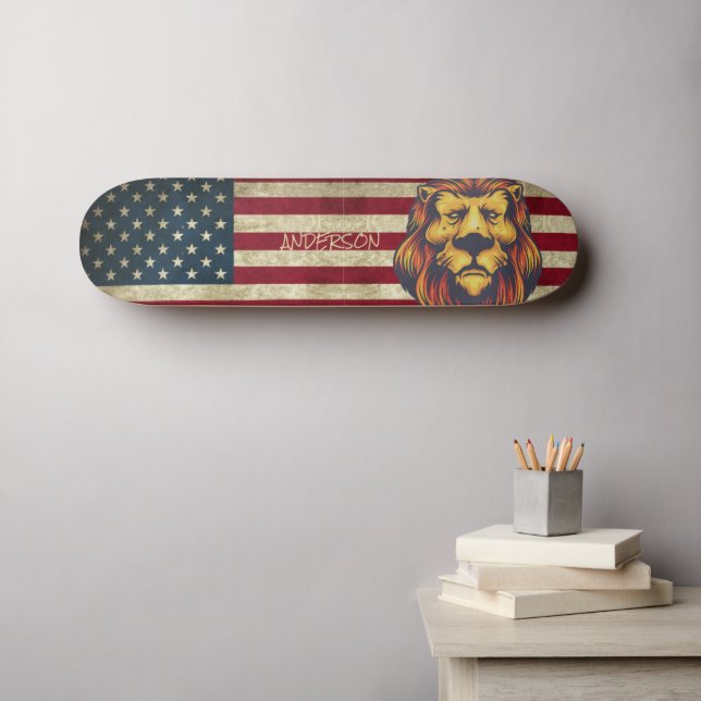 Personalised American Golden Lion Skateboard (Wall Art (Horz))