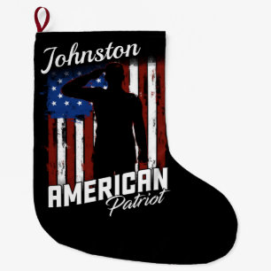 Personalised American Patriot Soldier USA Flag Large Christmas Stocking