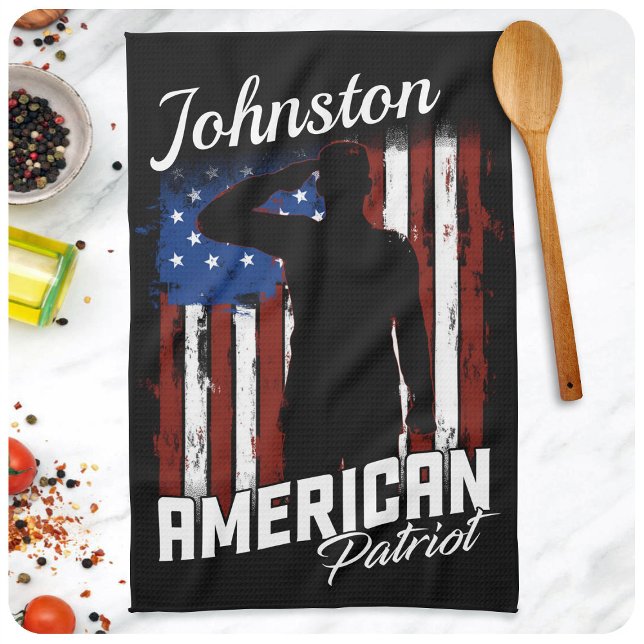 Personalised American Patriot Soldier USA Flag Tea Towel (Creator Uploaded)