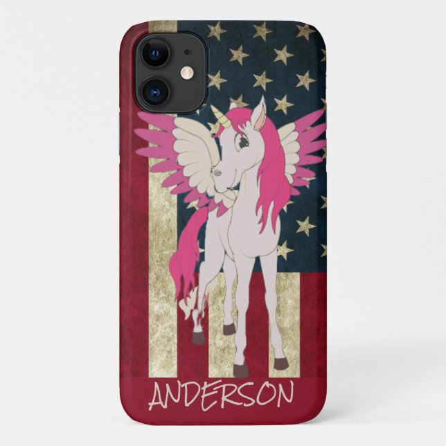 Personalised American Pink Unicorn Case-Mate iPhone Case (Back)