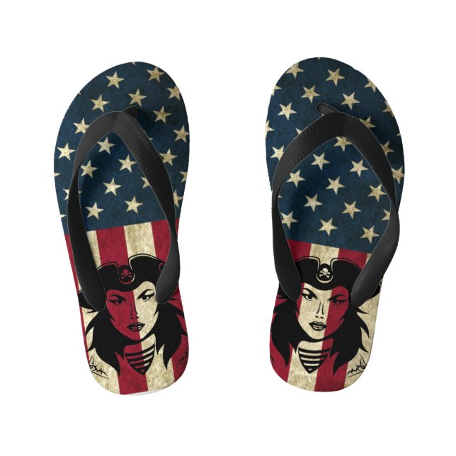 Personalised American Pirate Captain Kid's Flip Fl Jandals (Footbed)
