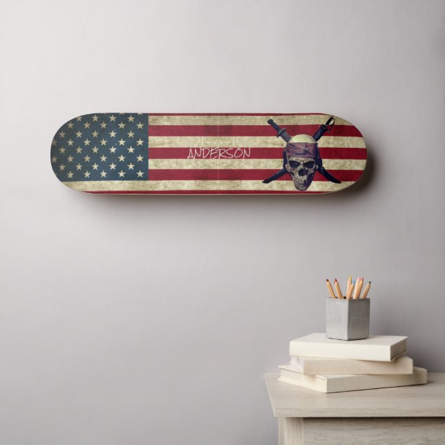 Personalised American  Pirate with swords Skateboard (Wall Art (Horz))
