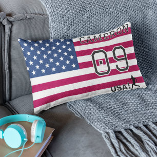 Personalised American Soccer Athlete Patriotic  Lumbar Cushion
