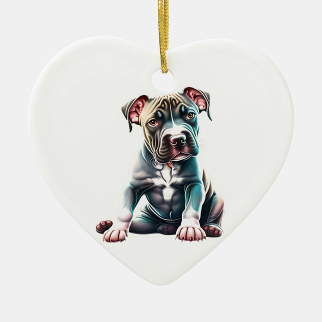 Personalised American Staffordshire Terrier Puppy Ceramic Tree Decoration (Front)