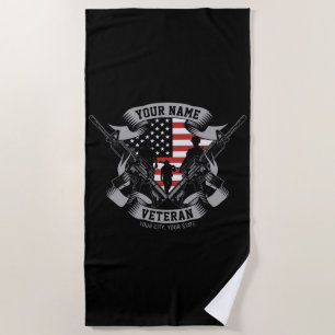 Personalised American Veteran Proud Vet USA Flag Beach Towel