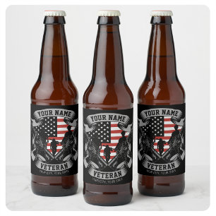 Personalised American Veteran Proud Vet USA Flag   Beer Bottle Label