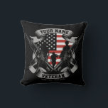 Personalised American Veteran Proud Vet USA Flag  Cushion<br><div class="desc">Personalised American Veteran Proud Vet USA Flag featuring Soldiers with Firearms and American Flag Design. Personalised with your Name,  Custom Text and Location! Perfect gift for that special person in your life!</div>