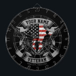 Personalised American Veteran Proud Vet USA Flag Dartboard<br><div class="desc">Personalised American Veteran Proud Vet USA Flag featuring Soldiers with Firearms and American Flag Design. Personalised with your Name,  Custom Text and Location! Perfect gift for that special person in your life!</div>