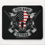 Personalised American Veteran Proud Vet USA Flag Mouse Pad<br><div class="desc">Personalised American Veteran Proud Vet USA Flag featuring Soldiers with Firearms and American Flag Design. Personalised with your Name,  Custom Text and Location! Perfect gift for that special person in your life!</div>