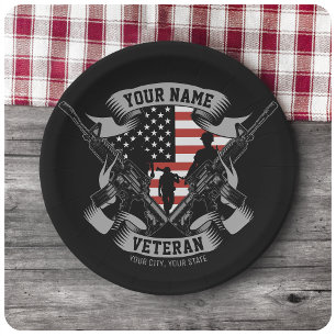 Personalised American Veteran Proud Vet USA Flag   Paper Plate
