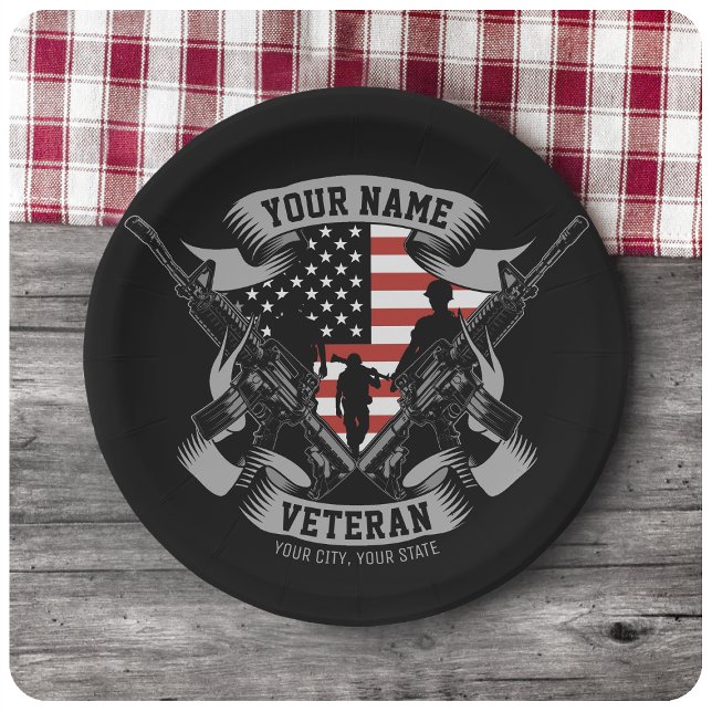 Personalised American Veteran Proud Vet USA Flag   Paper Plate (Creator Uploaded)
