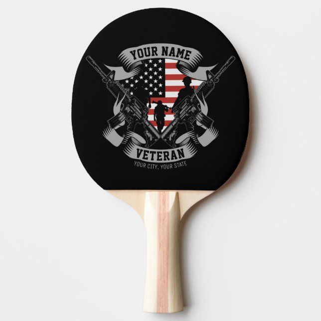 Personalised American Veteran Proud Vet USA Flag   Ping Pong Paddle (Front)
