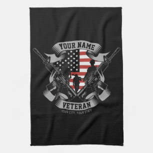 Personalised American Veteran Proud Vet USA Flag   Tea Towel