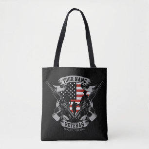 Personalised American Veteran Proud Vet USA Flag   Tote Bag