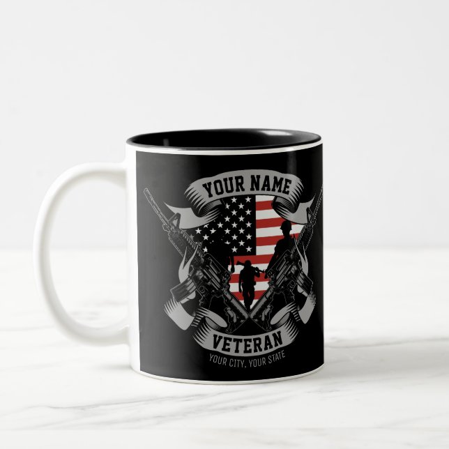 Personalised American Veteran Proud Vet USA Flag  Two-Tone Coffee Mug (Left)