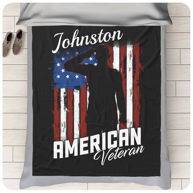 Personalised American Veteran Soldier USA Flag  Fleece Blanket (Creator Uploaded)