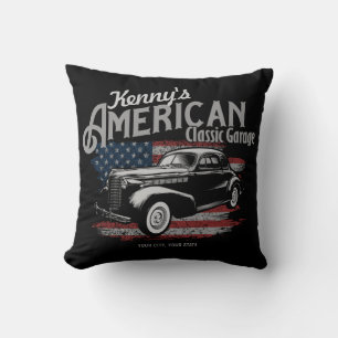 Personalised American Vintage Classic Car Garage  Cushion
