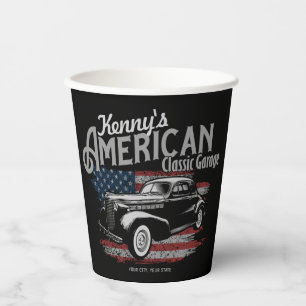 Personalised American Vintage Classic Car Garage Paper Cups