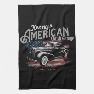Personalised American Vintage Classic Car Garage Tea Towel