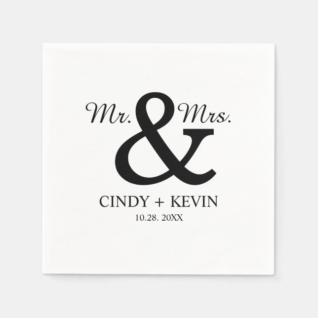 Personalised Ampersand Mr. and Mrs. Wedding Napkin (Front)