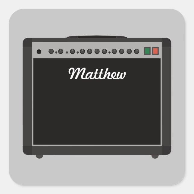 Personalised Amplifier Illustration for Musicians Square Sticker (Front)