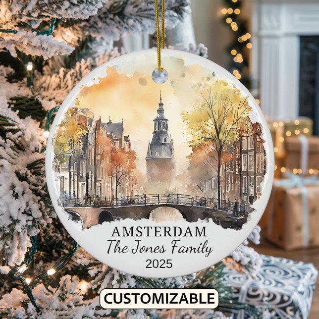 Personalised Amsterdam Ornament, Netherlands Gift Ceramic Tree Decoration (Creator Uploaded)
