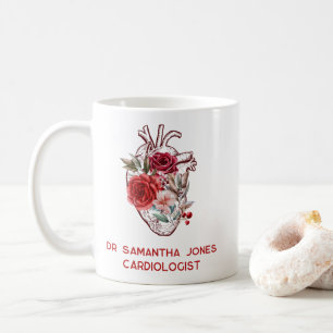 Personalised Anatomical Heart Floral Cardiologist Coffee Mug
