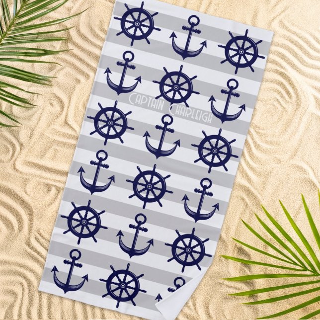 Personalised Anchor and Boat Helm Wheel Nautical Beach Towel (Creator Uploaded)