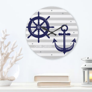 Personalised Anchor and Boat Helm Wheel Nautical Large Clock