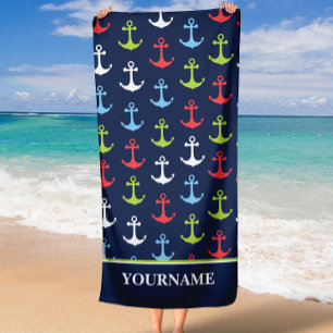 Personalised Anchor Nautical Custom Name Beach Towel