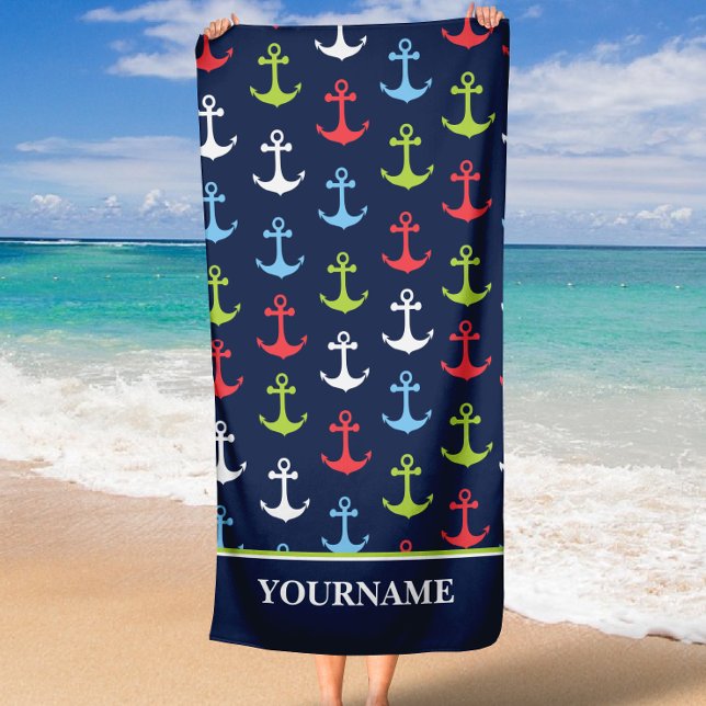 Personalised Anchor Nautical Custom Name Beach Towel (Creator Uploaded)