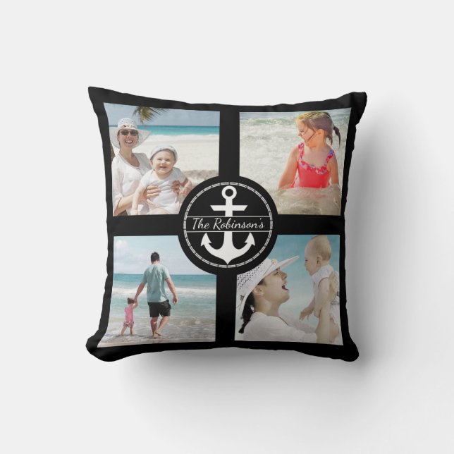 Personalised Anchor Photo Collage Black Cushion (Front)