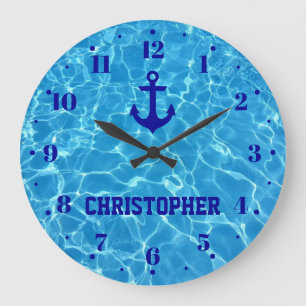 Personalised Anchor Swimming Pool Water Large Clock