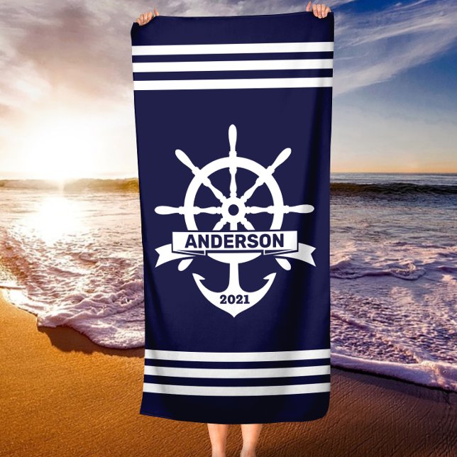 Personalised Anchor - Wheel Nautical Beach Towel (Personalized Anchor - Wheel Nautical Beach Towel)