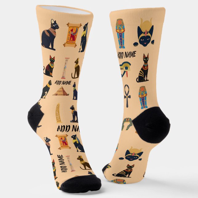 Personalised Ancient Egyptian Cat Socks & Pyramids (Angled)
