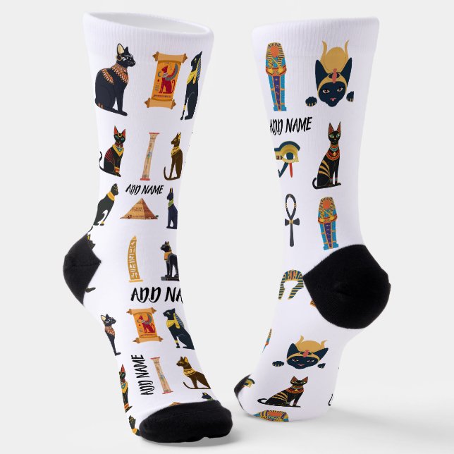 Personalised Ancient Egyptian Cat Socks & Pyramids (Angled)