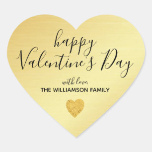 Personalised and Trendy Gold Happy Valentines Day Heart Sticker