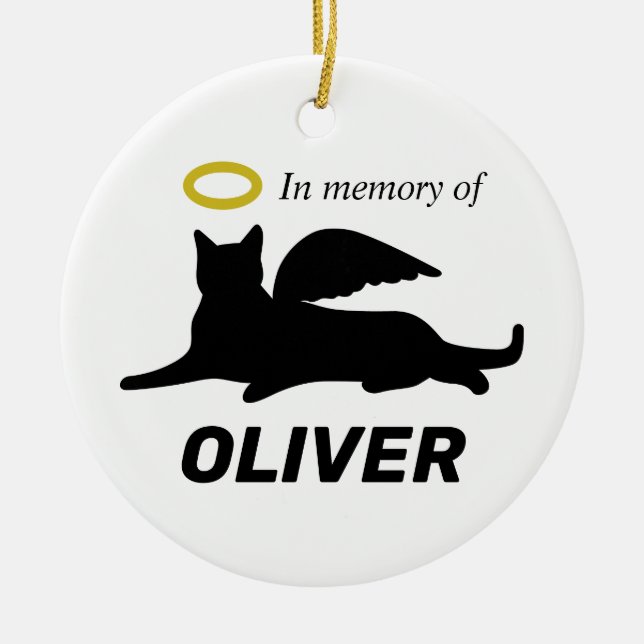 Personalised Angel Cat Ceramic Tree Decoration (Front)