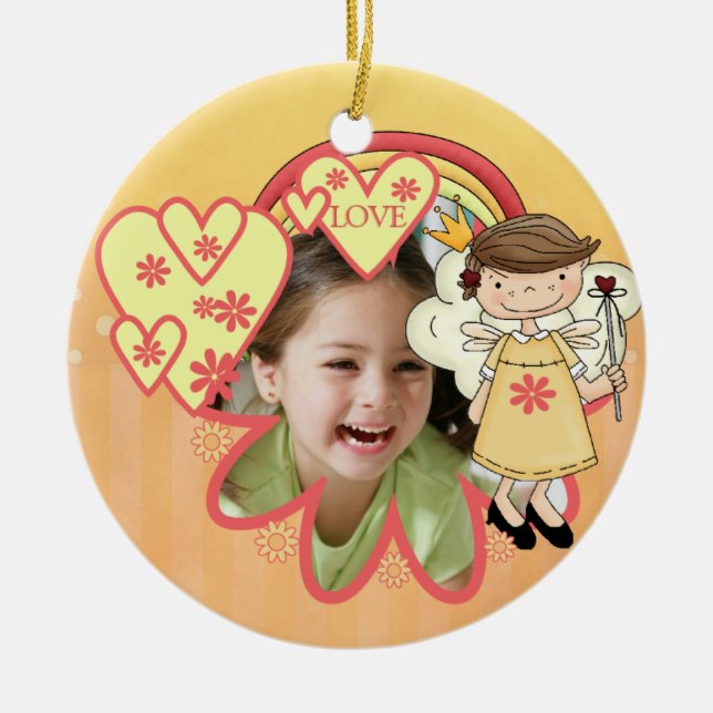 Personalised Angel Hearts Photo Ornament (Front)