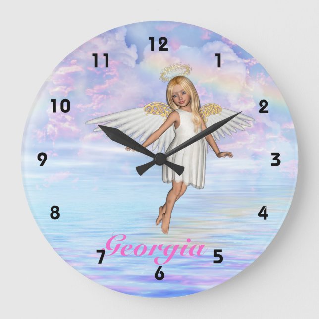 Personalised Angel Sky Wall Clock - Numbered (Front)